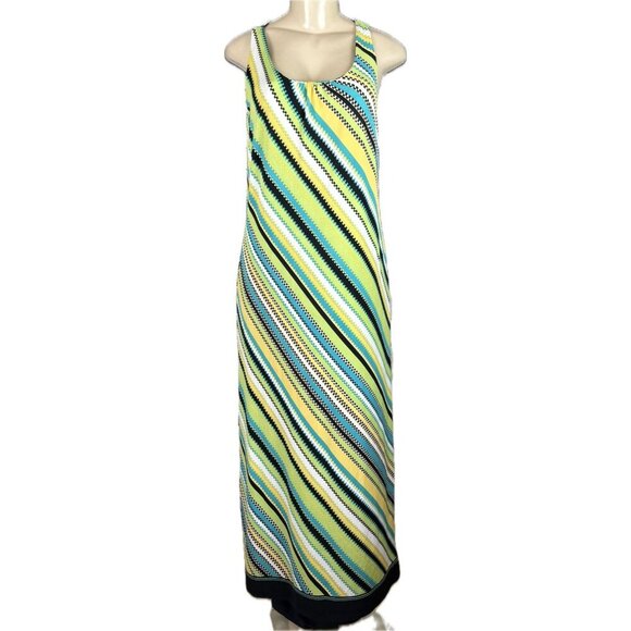 Emma & Michele M Multicolor Diagonal Puzzle Striped Keyhole Racerback Maxi Dress - Picture 2 of 6